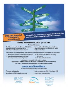 Words Matter: Learning to Speak about Addiction and Harm Reduction and the Faith Community flyer